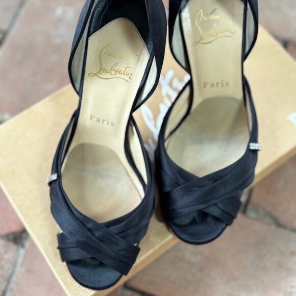 Christian Louboutin Shoes - Size 7.5 Christian Louboutin Satin Peep Toe with Rhinestone Detail